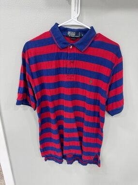 Ralph Lauren Red and Blue Horizontal Stripe Polo